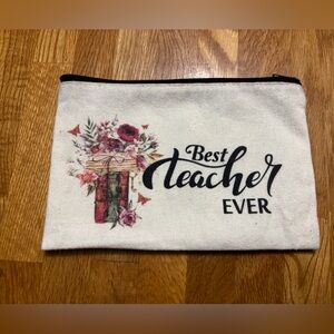 Floral Canvas Pouch with 'Best Teacher Ever' Print